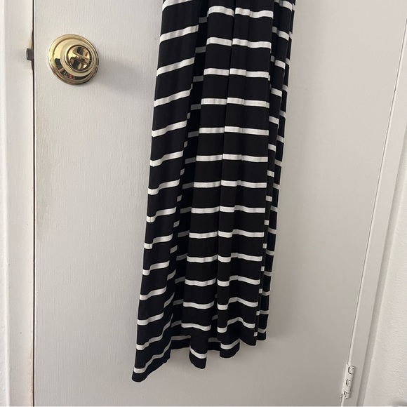 Loralette Maxi Dress Black White Stripe Front Slit 3X Plus Size - Picture 5 of 8